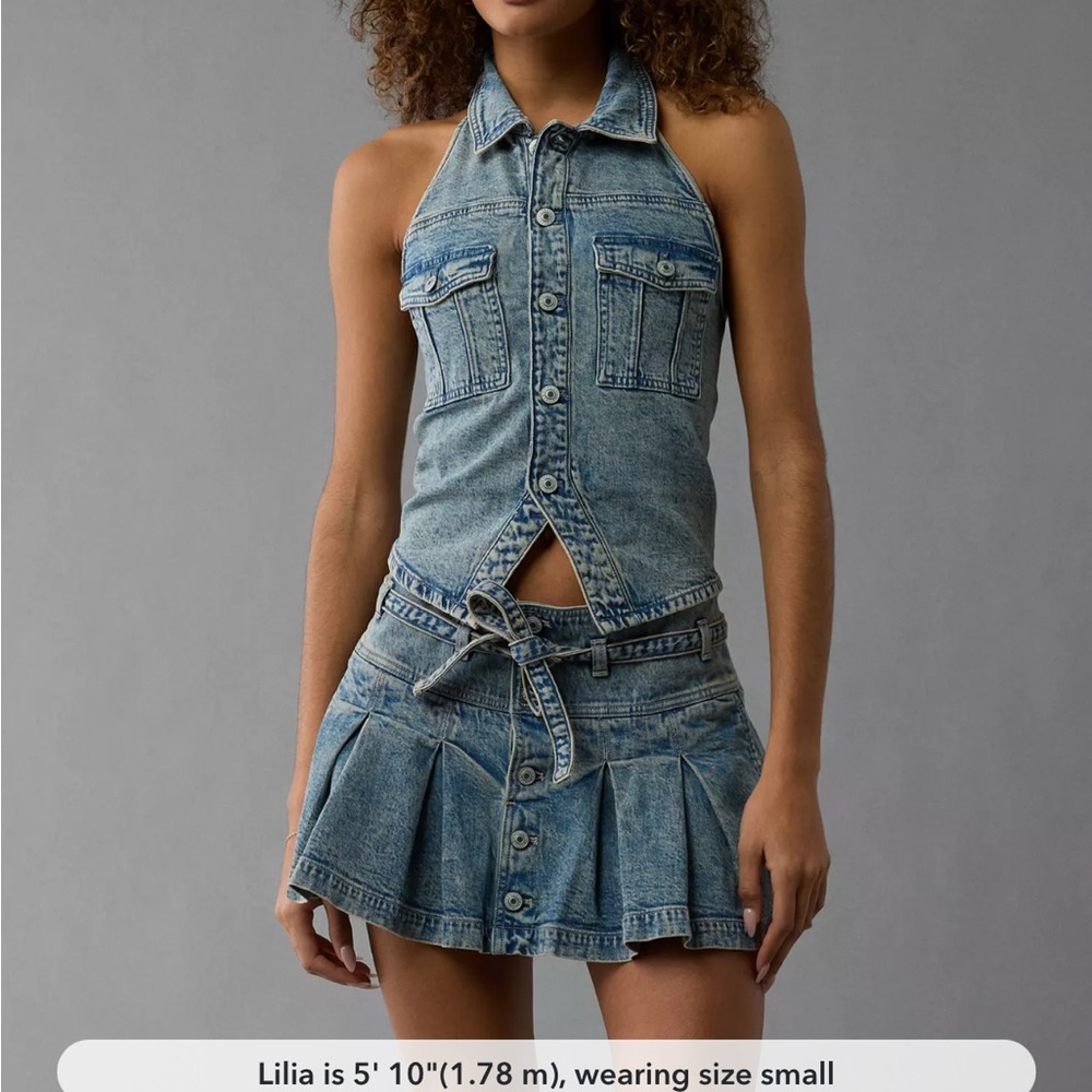 AE Collared Denim Halter Vest
